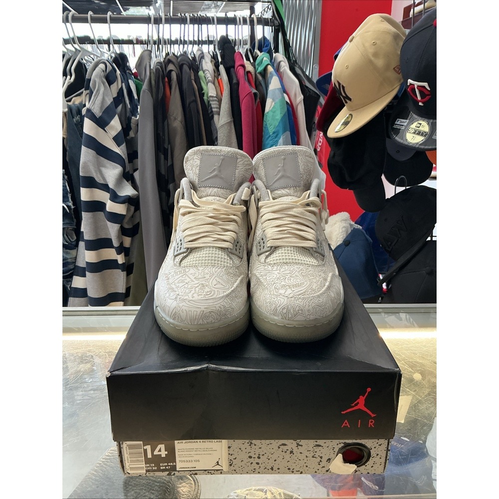 Jordan Air Jordan 4 Retro Laser White Silver 705333-105 2013 Men's Size 14